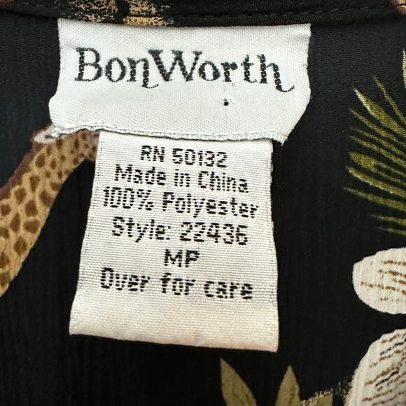 BonWorth Top Shirt Medium MP Safari Tropical Giraffe Short Sleeves Button Front - Picture 2 of 5